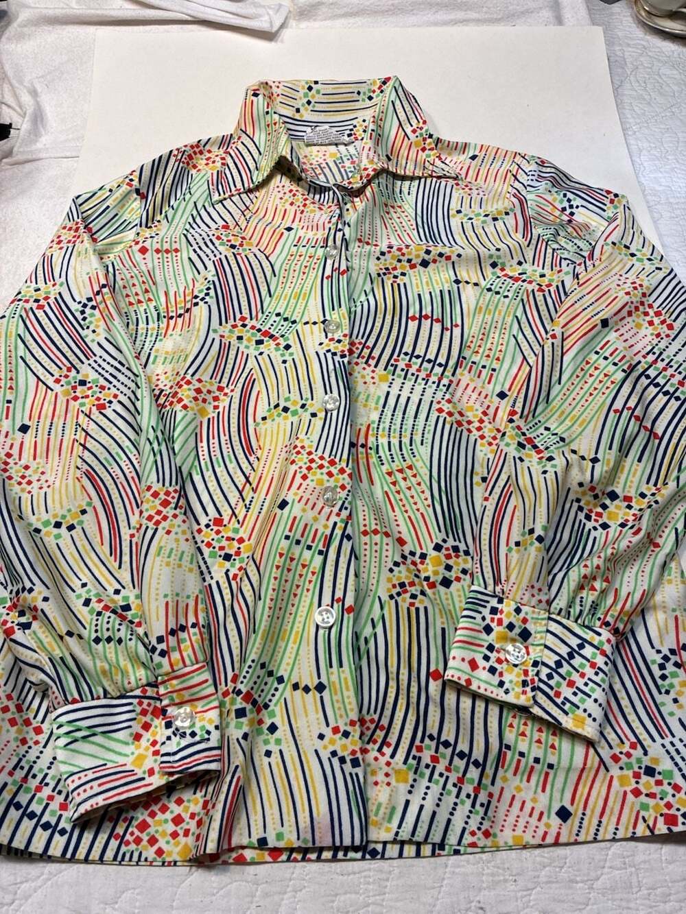 Vintage Geometric Abstract Pattern Long Sleeve Button Up Shirt Multi